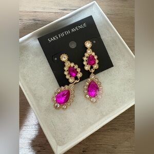 Saks Fifth Avenue Fuchsia and Gold Teardrop Earrings